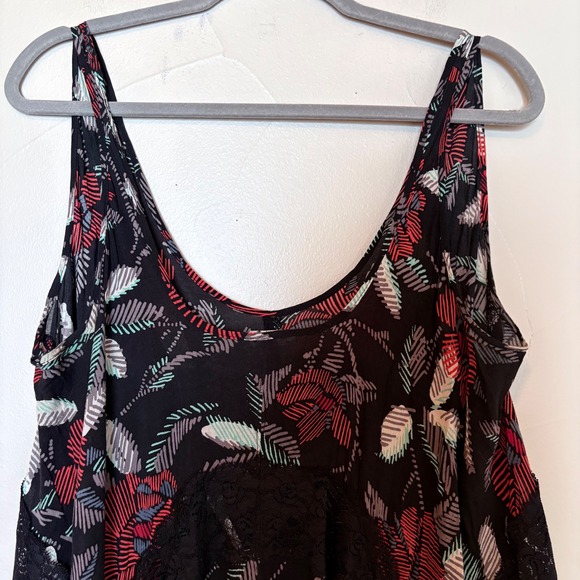 Free People Intimately Free Lace Trim Floral Print Slip Swing Tank Dress SZ L - Picture 3 of 11